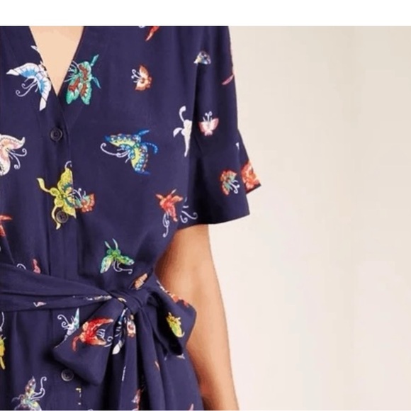 Anthropologie Midi Flutterby Navy Butterfly Dress- M - Picture 12 of 14